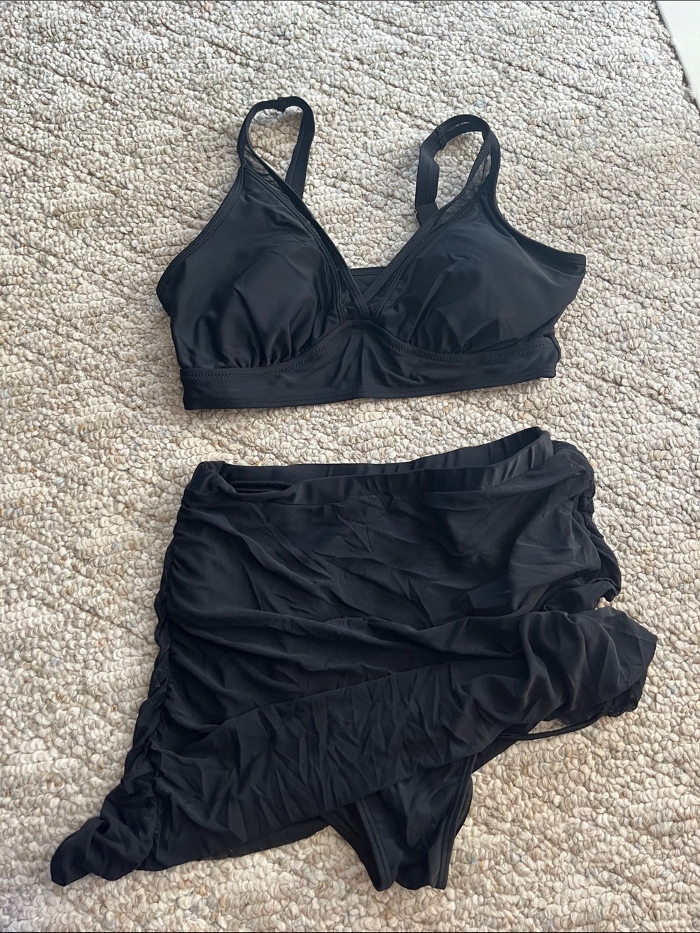 Black Two-Piece Swim Set - Bralette Top & Skirted Bottom
